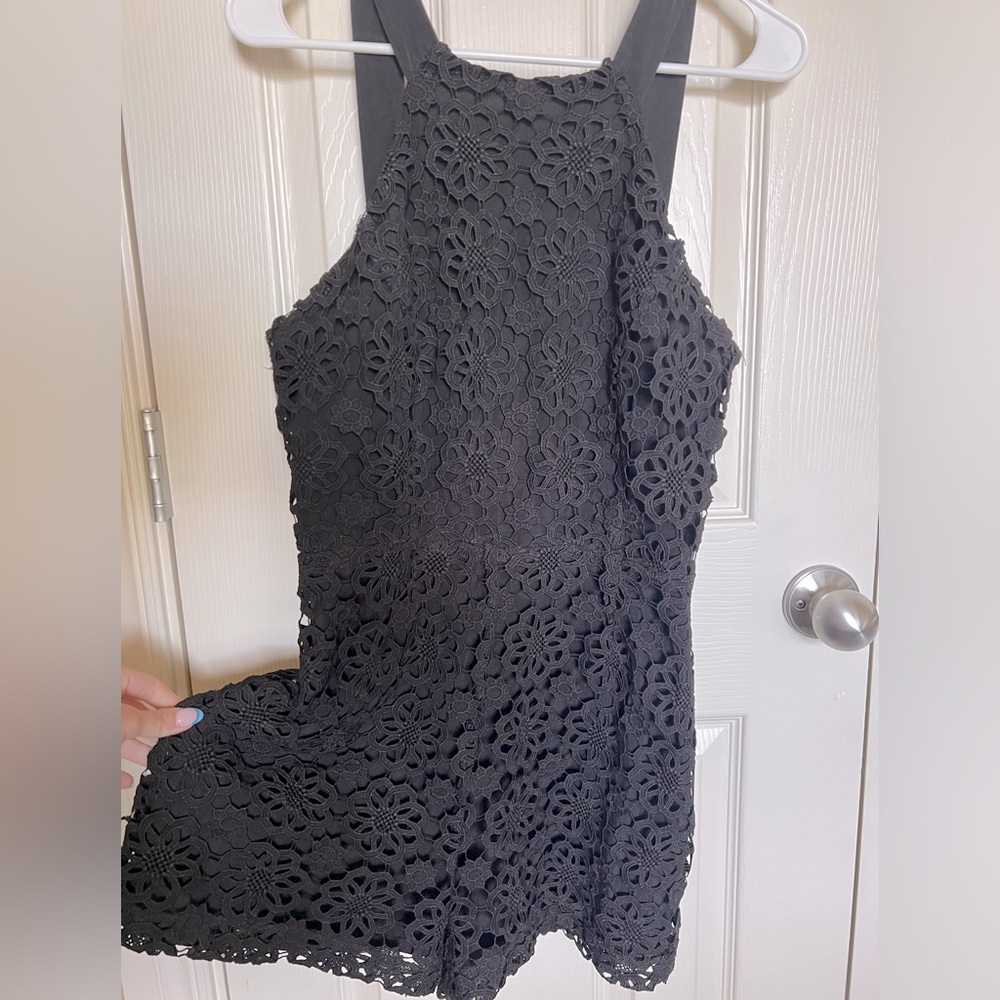 A black, flower print romper!